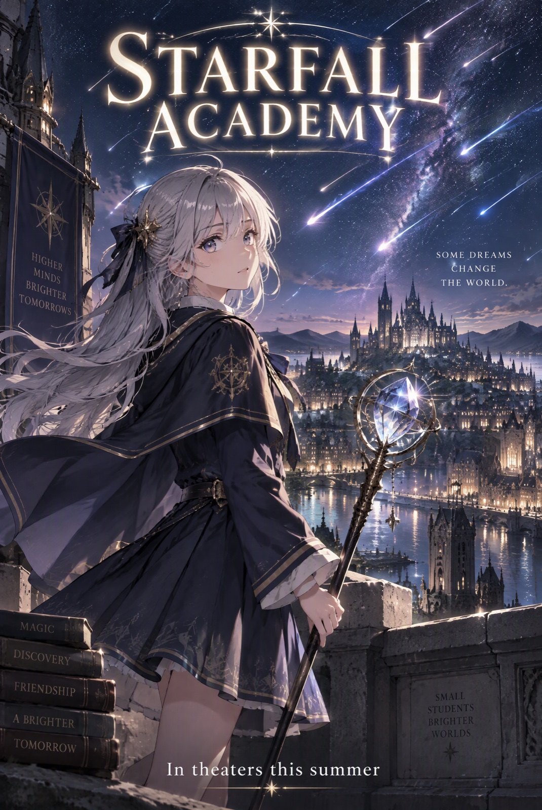 Pôster de filme anime com o título STARFALL ACADEMY criado com o GPT Image 2.5