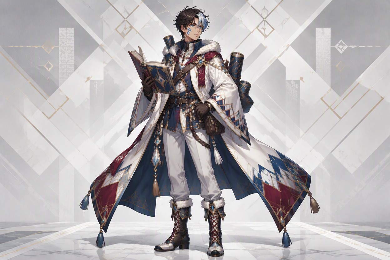 Original alpine Countryhuman archivist OC in white blue and burgundy