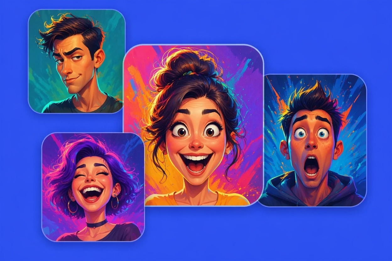 Creator thumbnail caricature face with bold expression