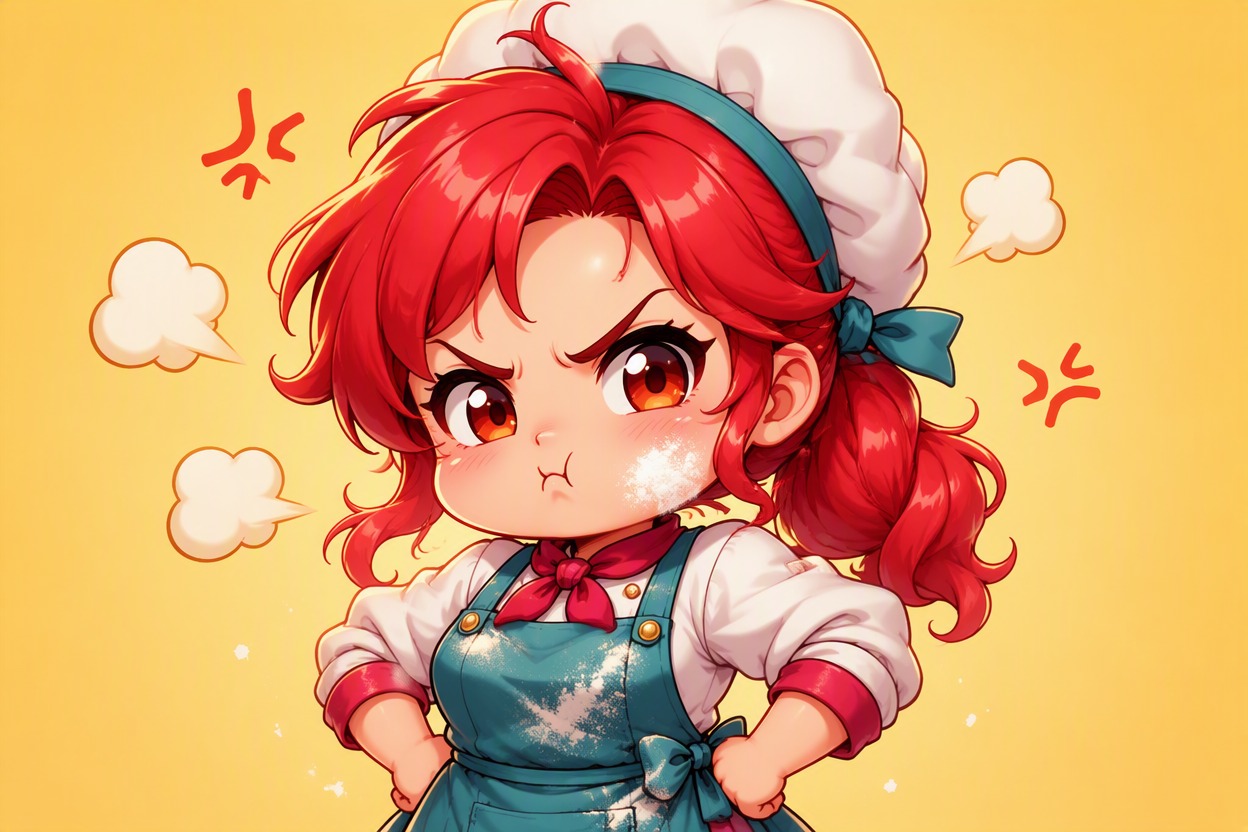 One original chibi mage character showing delighted excitement, sparkling amber eyes, wide smile, raised fists, oversized navy hood and coral scarf, centered bust-up emote composit