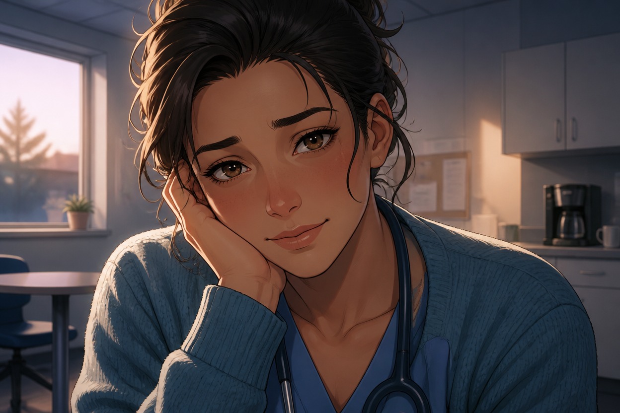 Expressive human OC portrait showing a guarded but warm personality