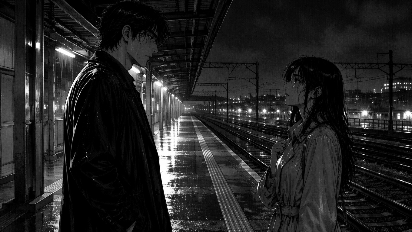 Dynamic manga storytelling scene with expressive original characters
