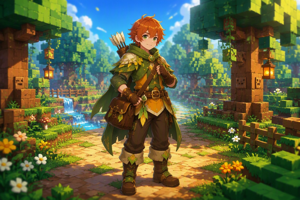 Original forest ranger OC on a bright woodland path