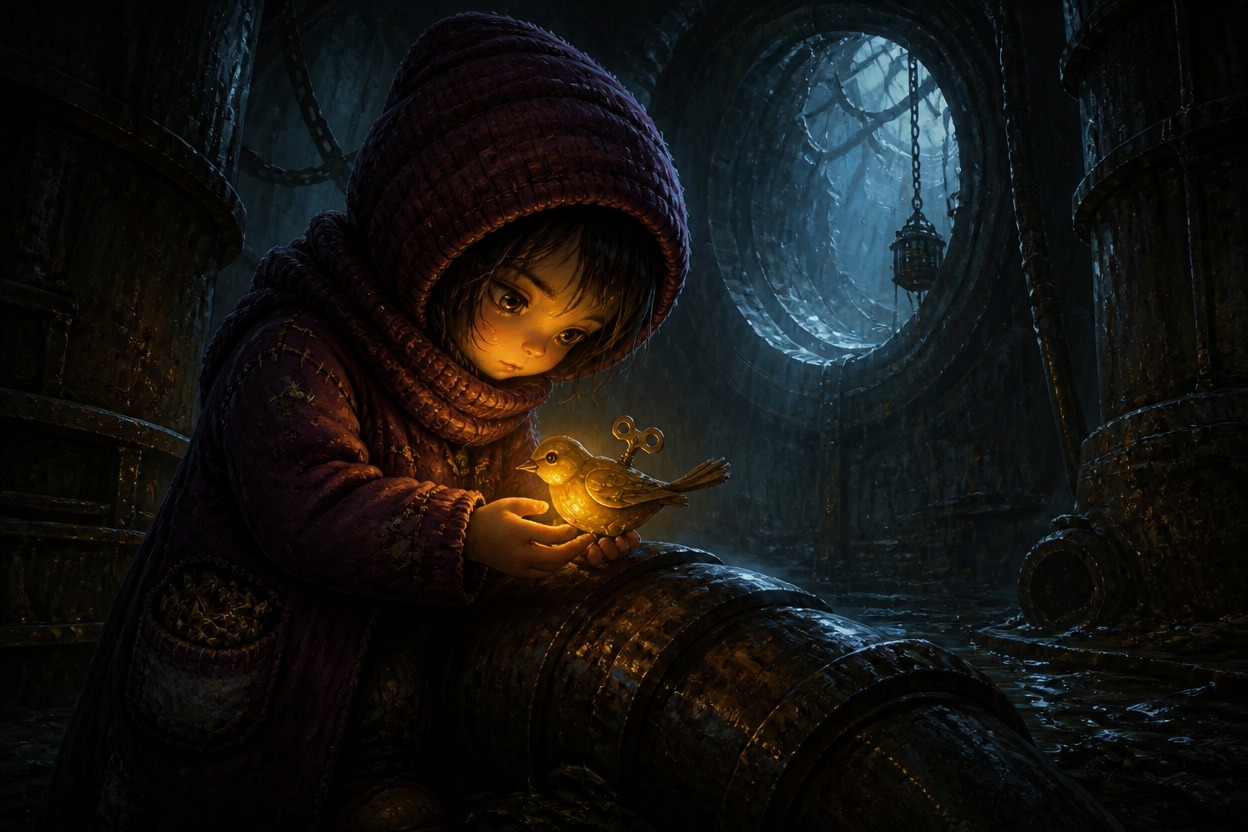 Original horror child OC holding a distinctive survival prop