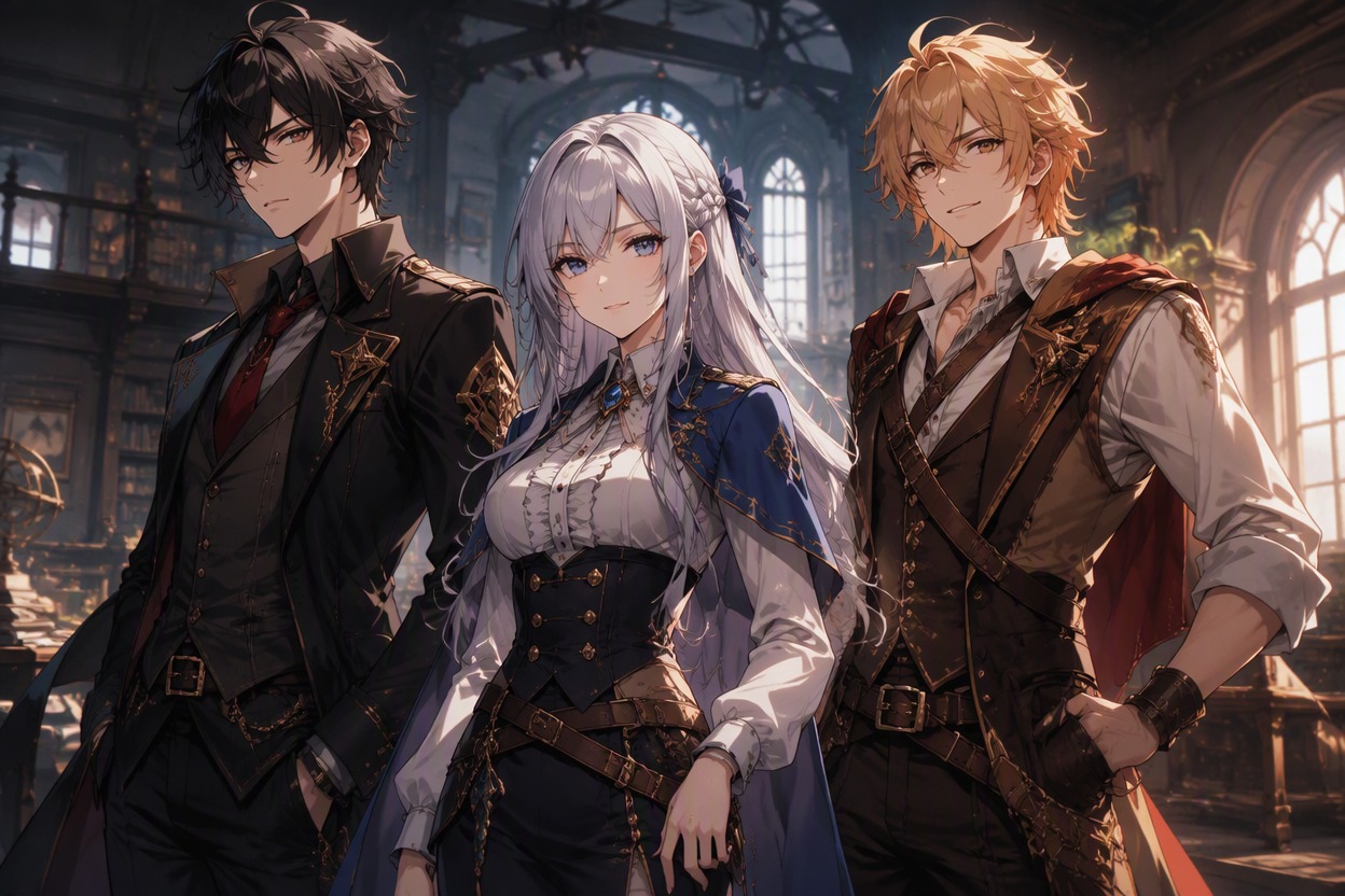 Generate a Cohesive Cast: AI visual novel generator capability illustration, page-specific visual example, polished anime or cartoon character concept art as appropriate, clean composition, no panels, no readable text, no logo, no watermark