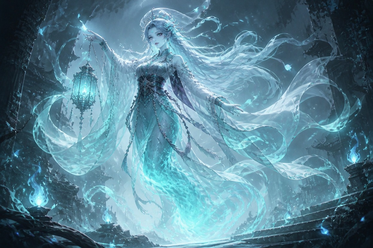 Full-body ghost OC prepared as supernatural story concept art
