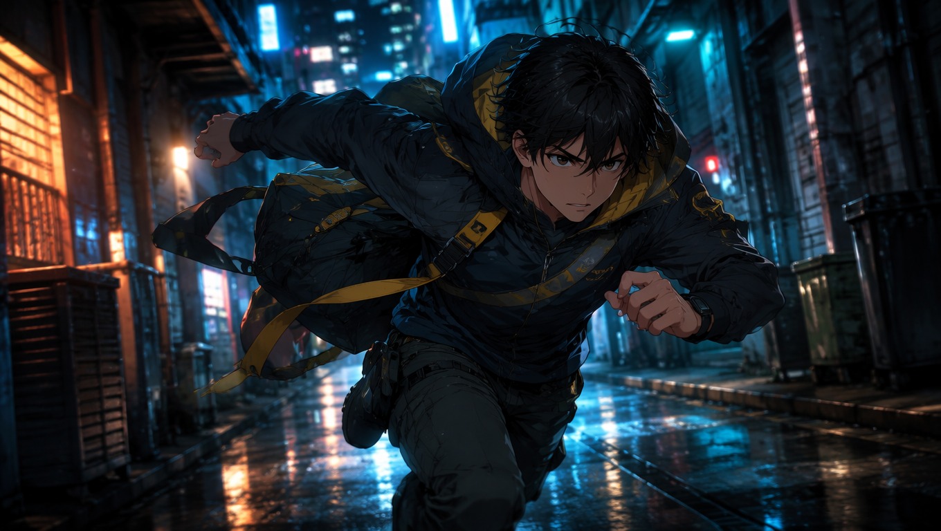 Anime-style action video frame with dynamic motion