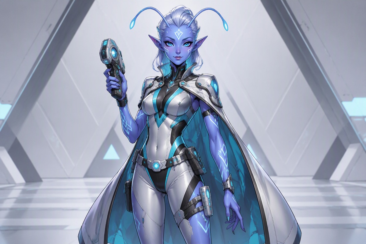 Original extraterrestrial RPG character in polished anime sci-fi art
