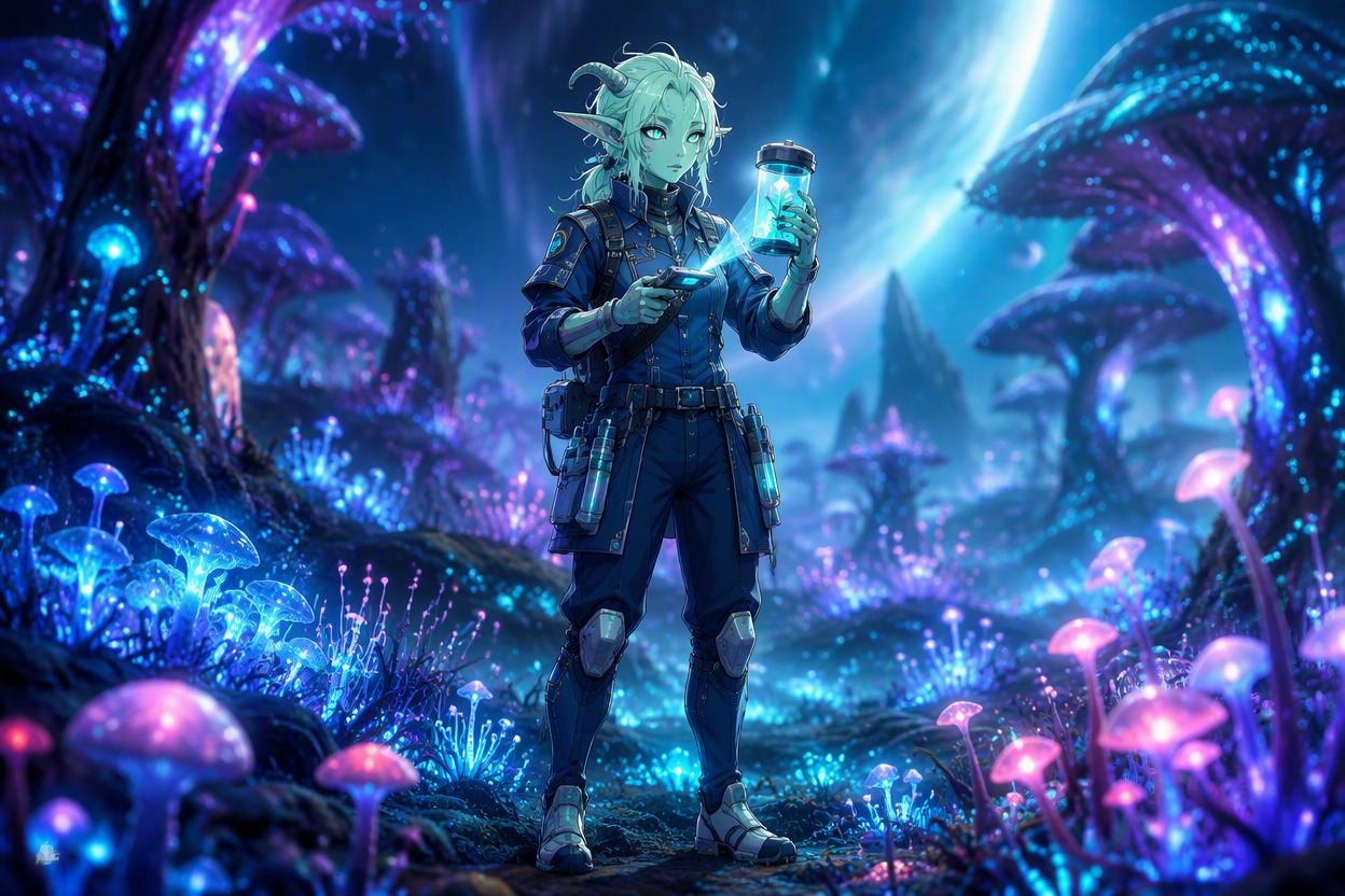 Anime alien OC working as a cosmic field researcher