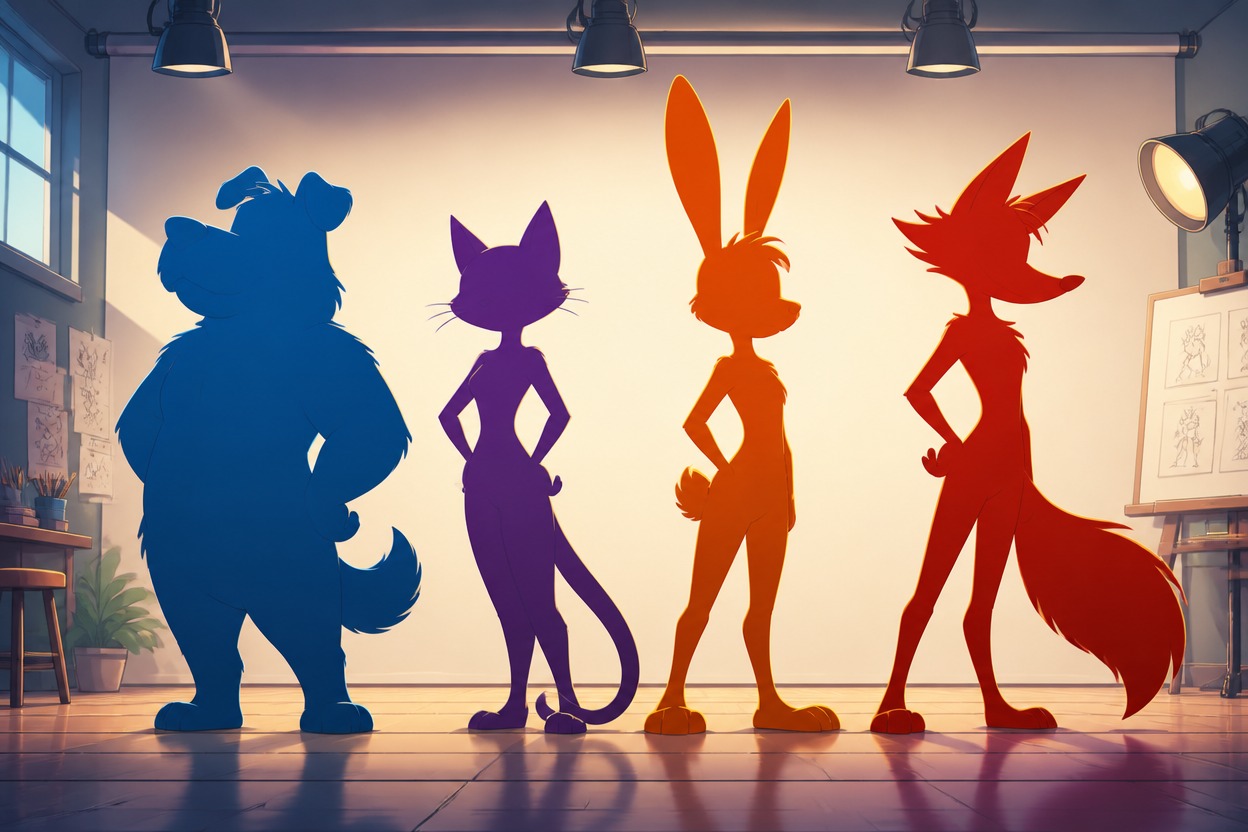 Four distinct original animal OC silhouettes for a Kit Community character