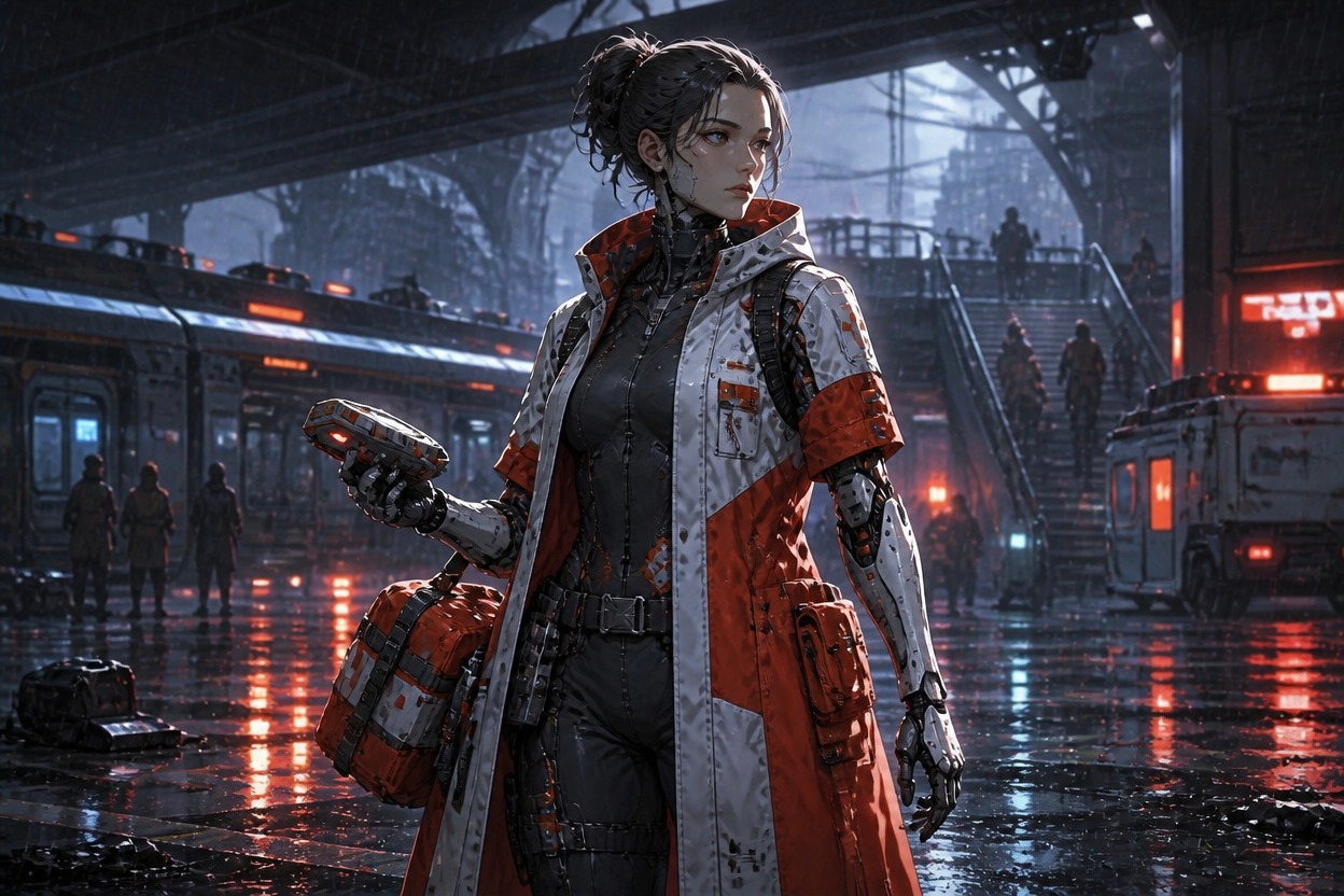 Original rescue android OC with occupation-specific tools and clothing