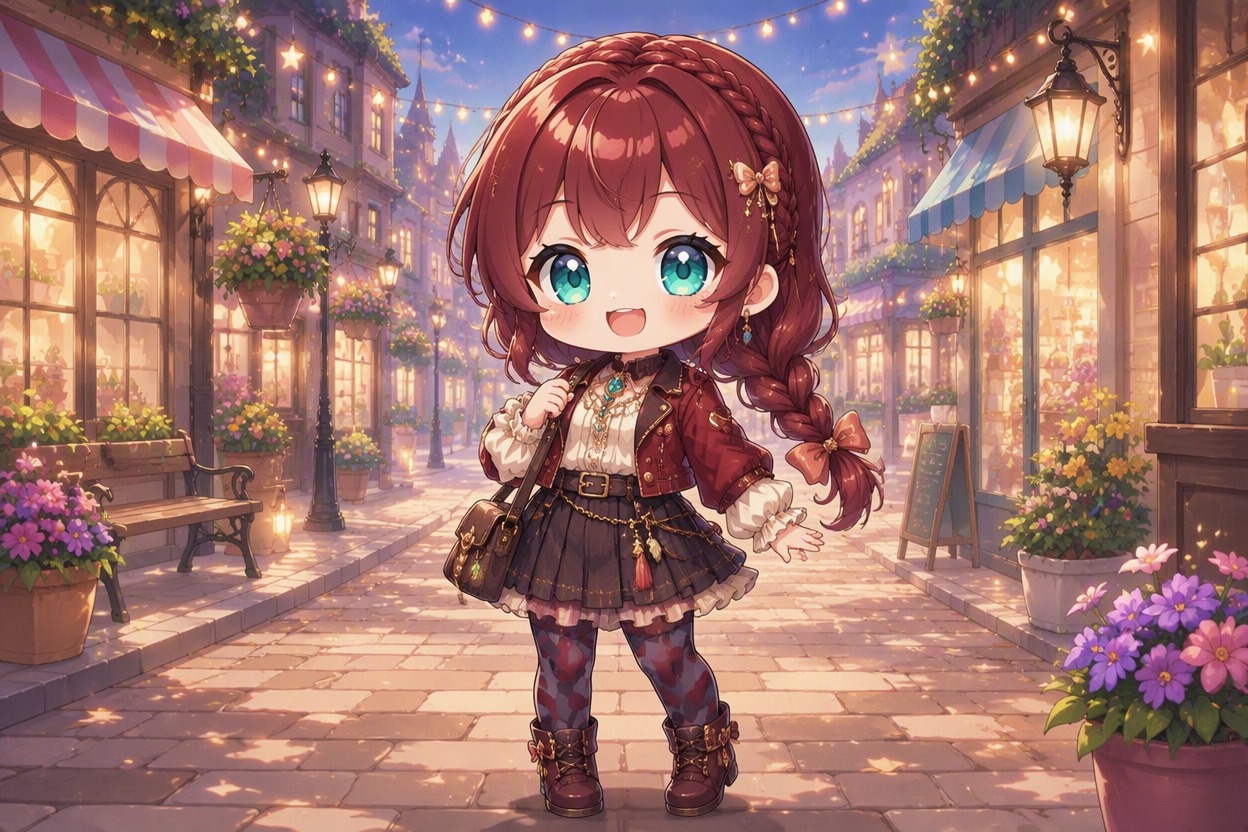 Original chibi OC with coordinated layered outfit