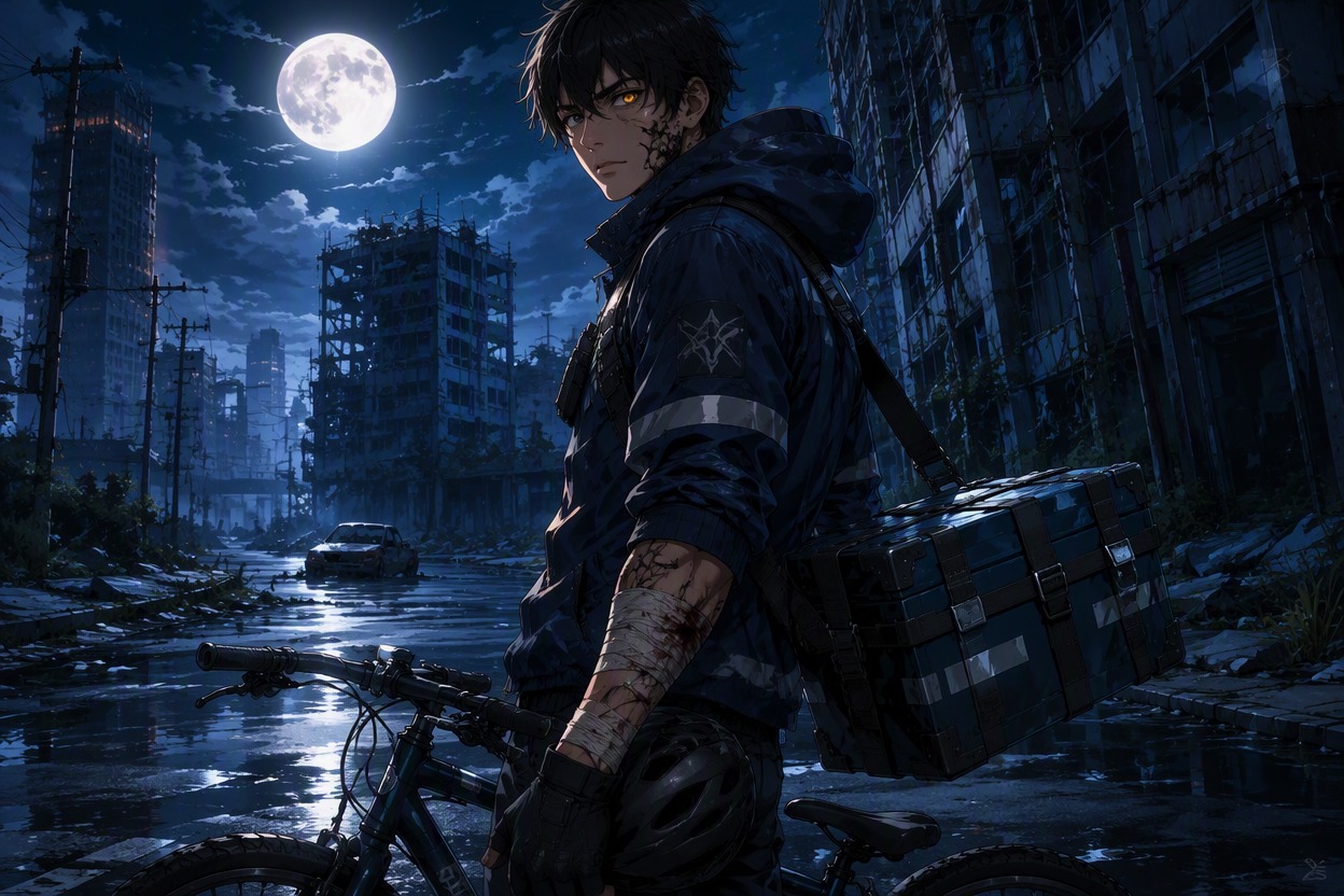 Original partially infected courier character with protective gear