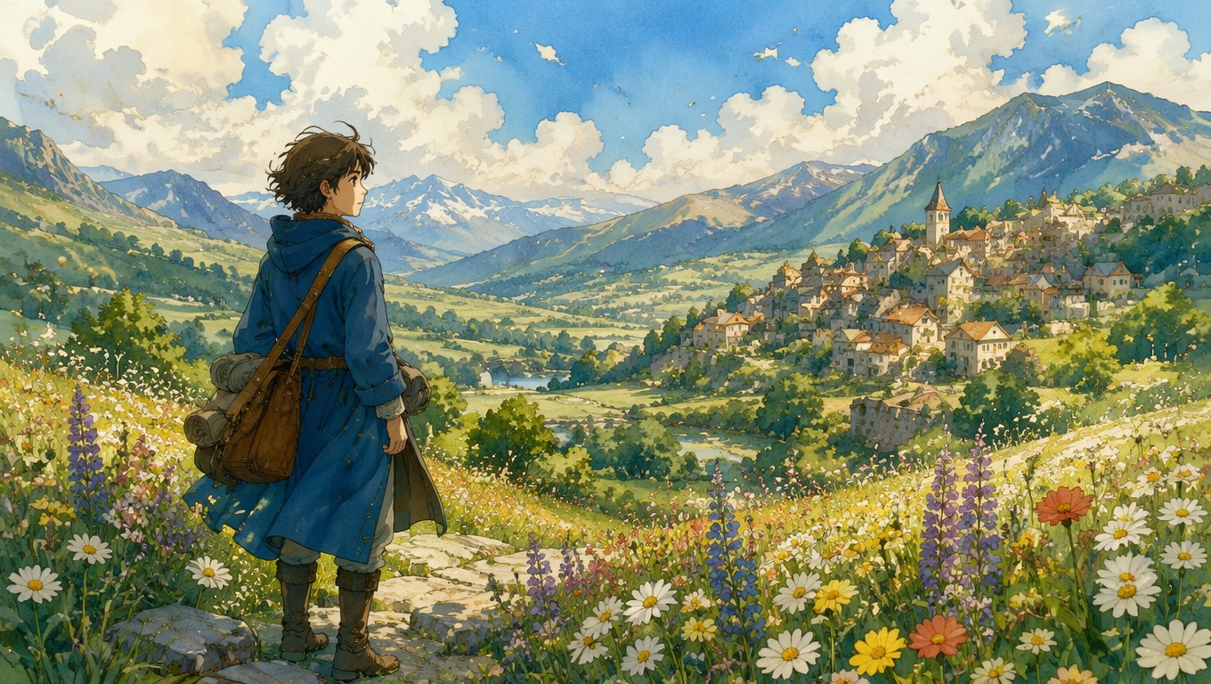 Original hand-painted fantasy scene made with the OCMaker AI Ghibli generator