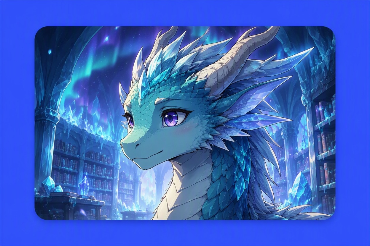 Polished frost dragon portrait and story concept art