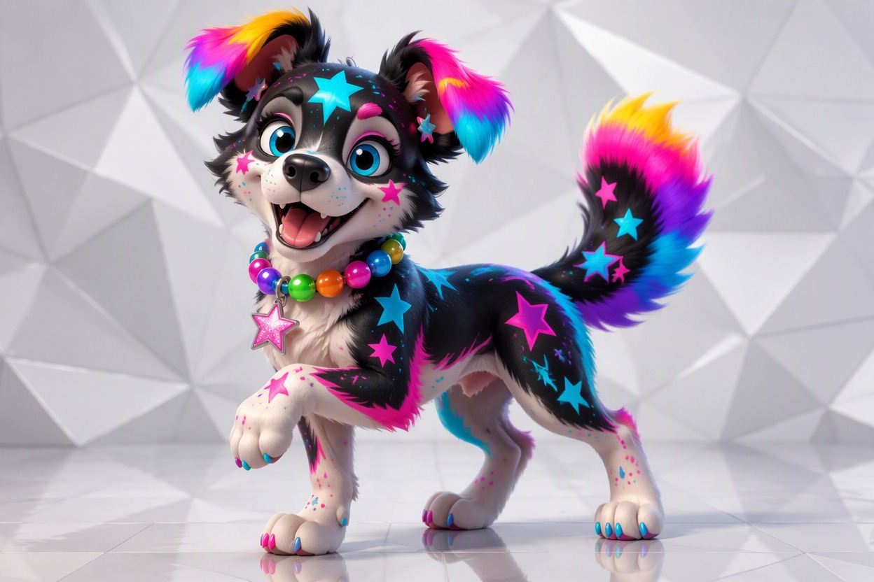 Colorful original sparkle dog character