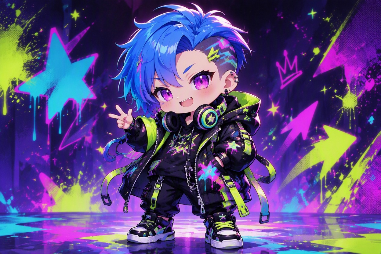 Original neon streetwear chibi OC
