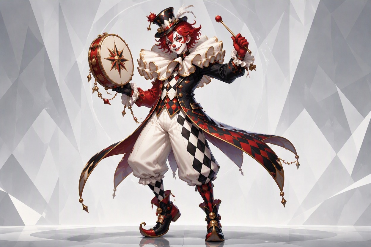 Original clown OC shown as a polished full-body character variation