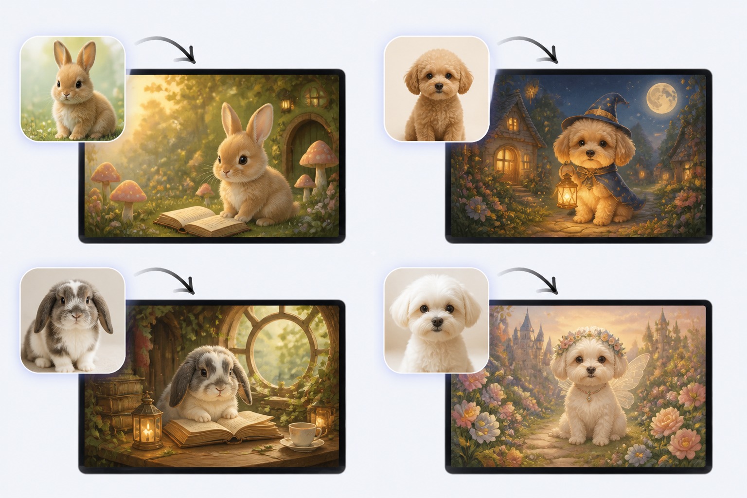 Storybook style cartoon pet image