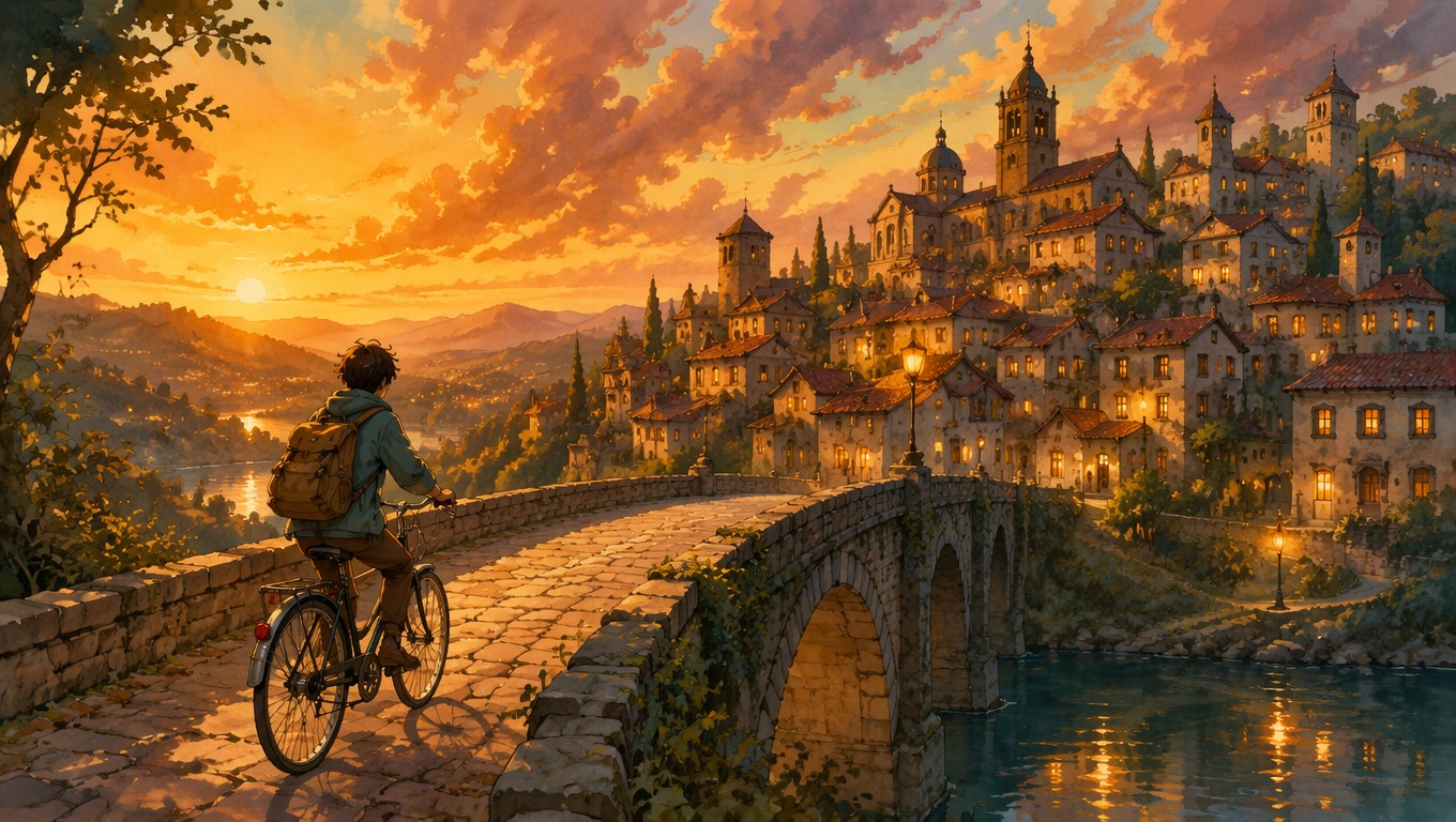 Original countryside fantasy scene with warm light and painterly detail