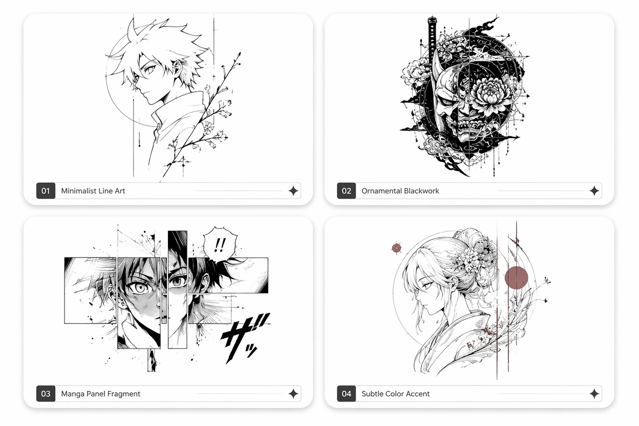 Compare Tattoo Style Variations — Anime Tattoo Generator