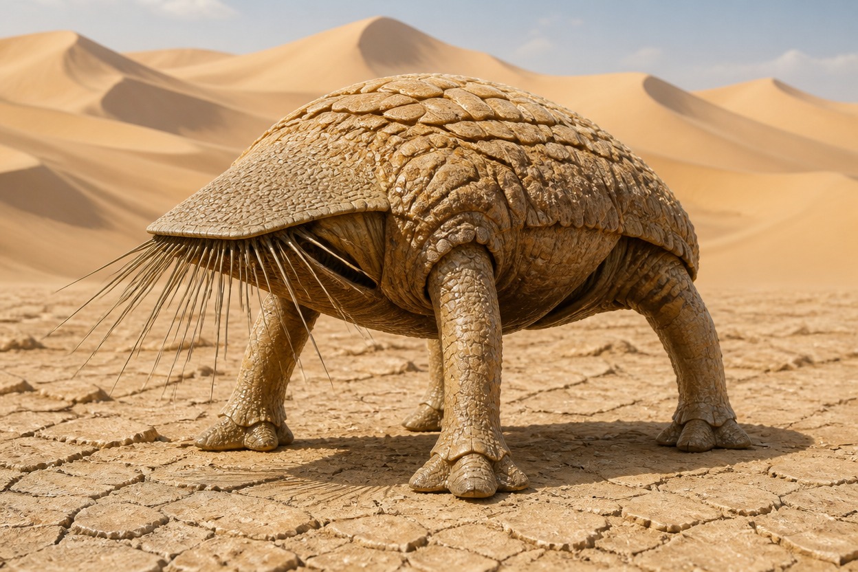 Fully grown three-legged burrower testing compact sand with a flat sensory head