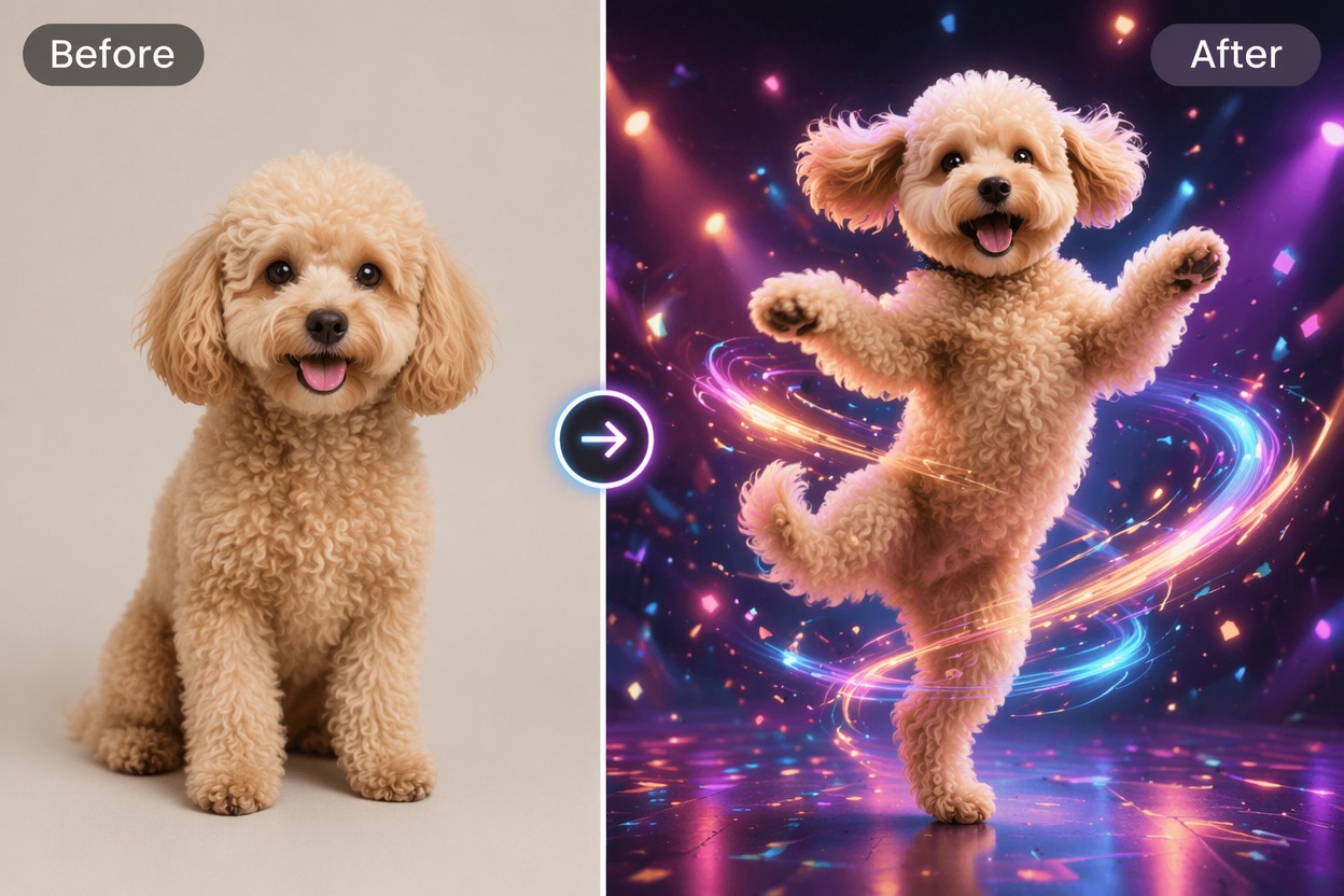pet photo transformed into dance motion