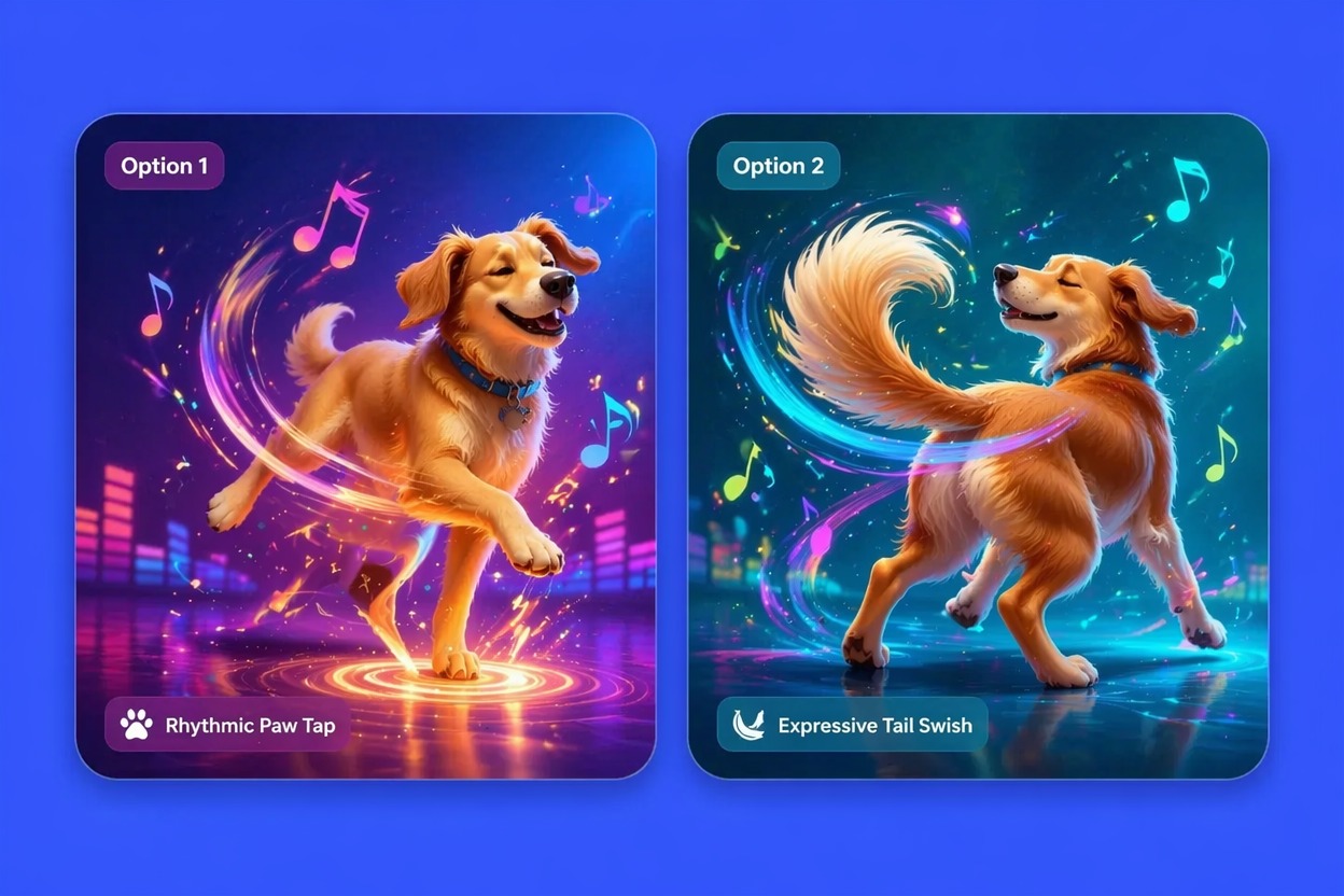 pet dance pose and rhythm controls