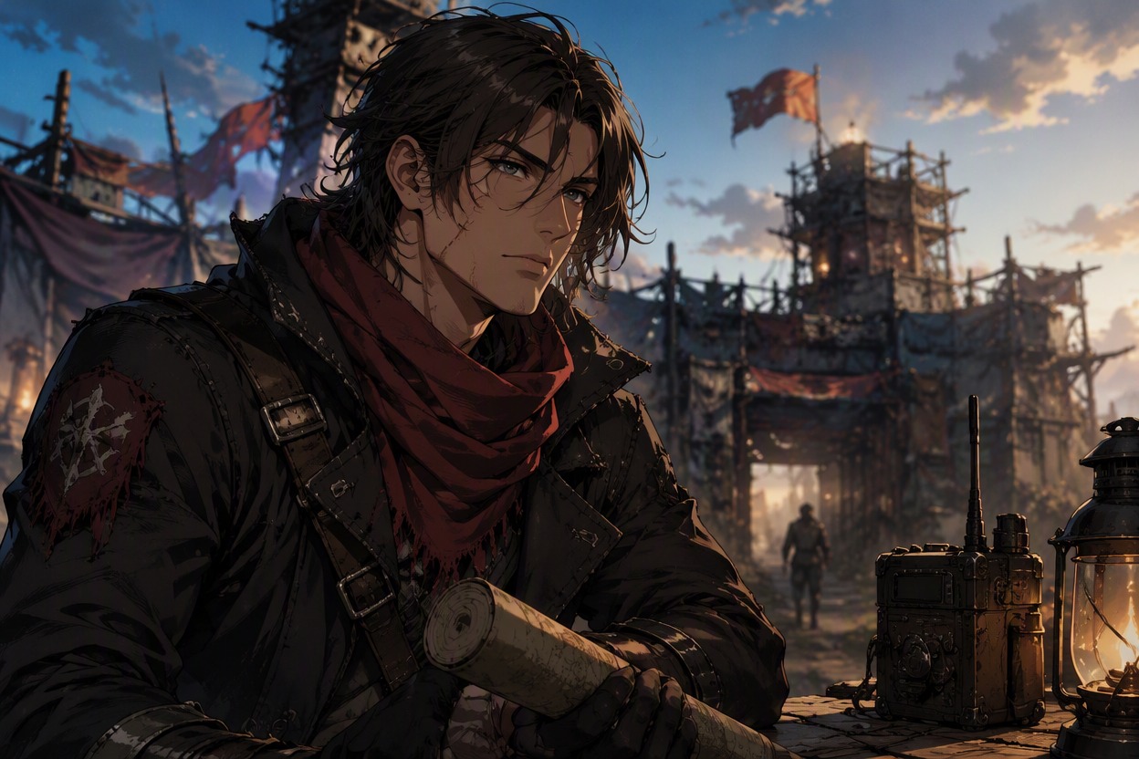 Polished anime apocalypse OC portrait and story character concept