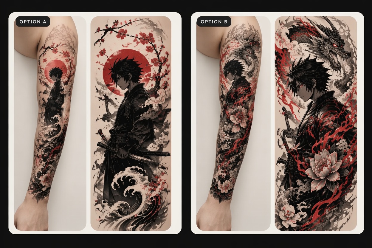Flowing Sleeve Concept — Anime Tattoo Generator
