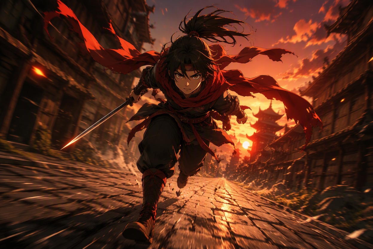 Anime action illustration with visible motion direction