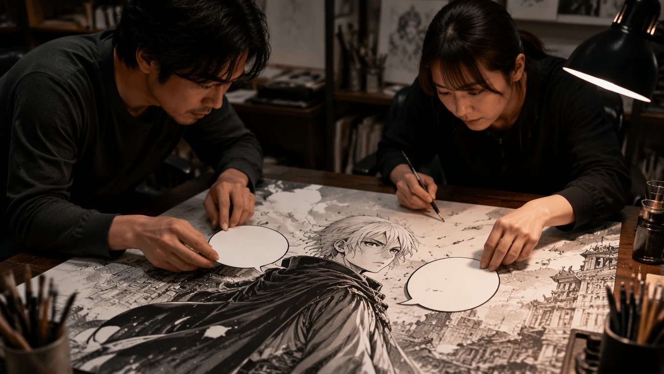 Manga localization with blank dialogue balloons
