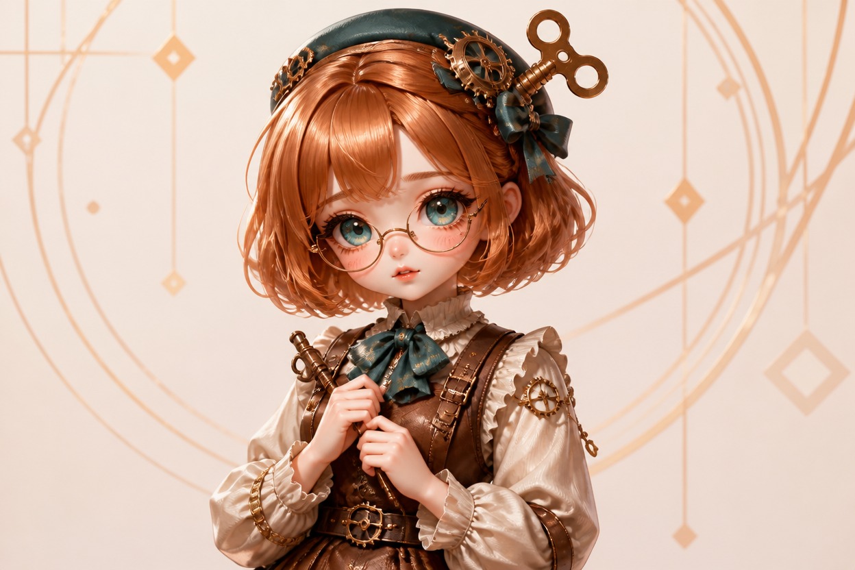 Original porcelain fantasy doll OC in an ivory and blue dress