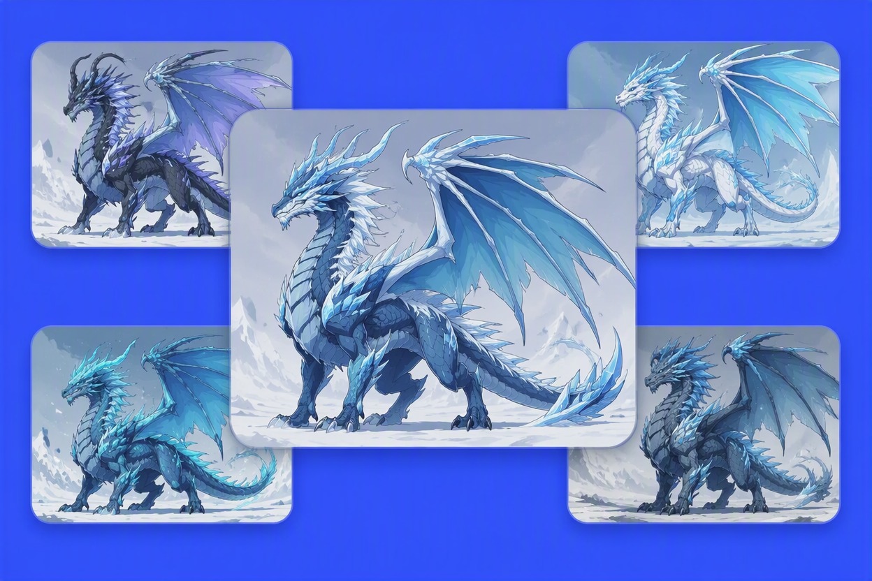 Original pale blue frost dragon OC on a snowy mountain ridge