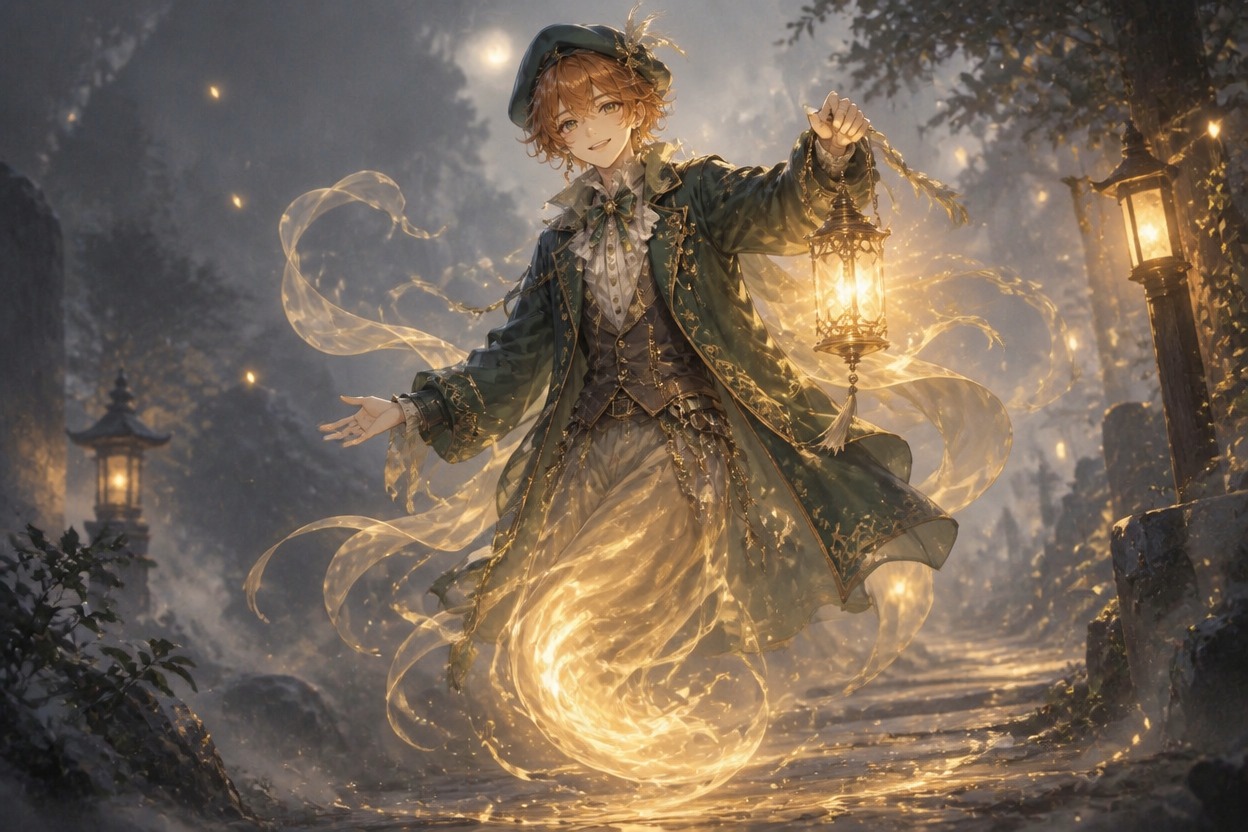 Friendly ghost OC carrying a warm antique lantern