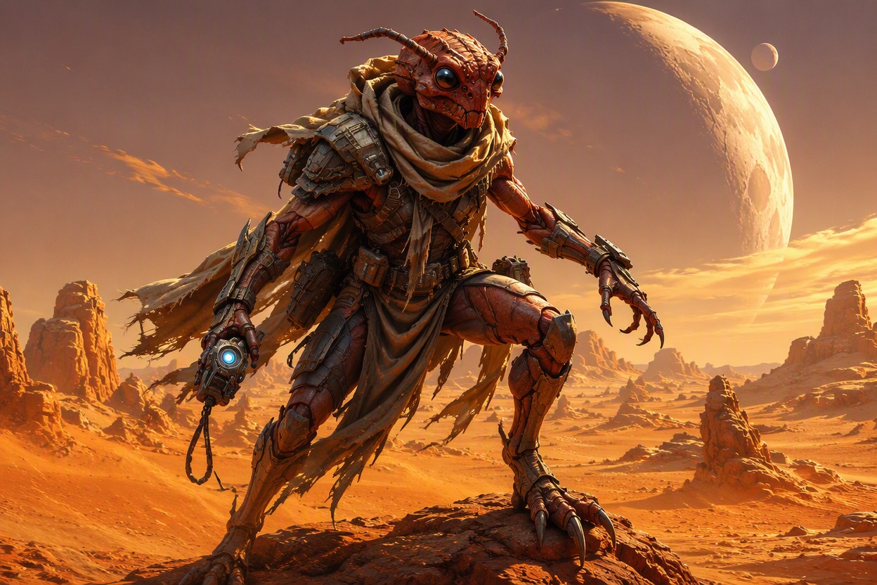 Armored alien scout adapted to a desert moon
