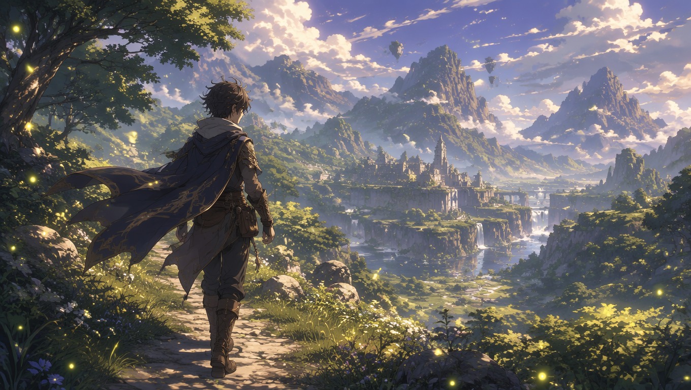 Anime fantasy world created from outdoor video scenery